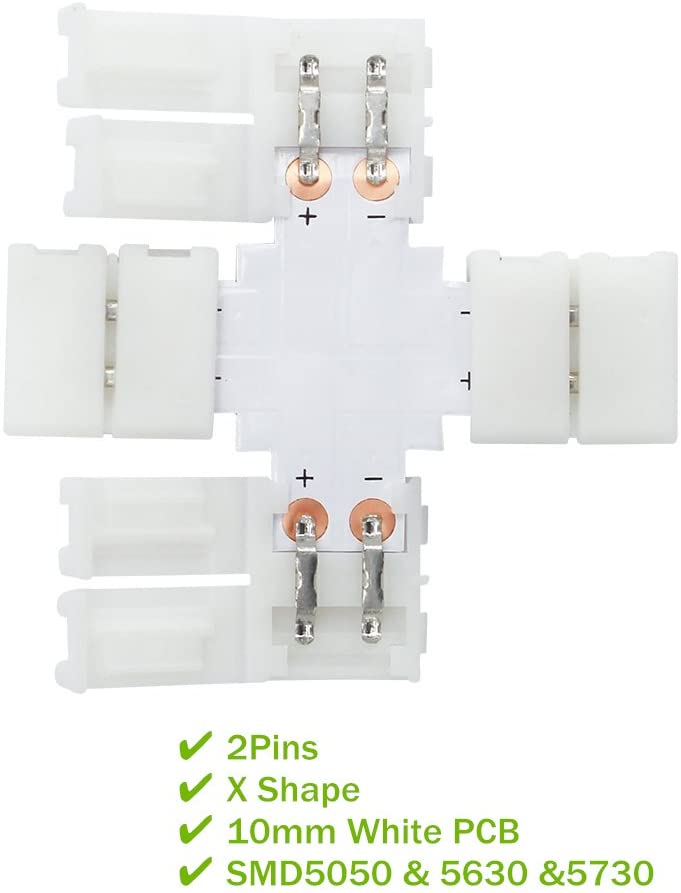 十 Shape 2 Pin Single Color LED Strip Solderless Connector For 10mm 2 Pin Single Color LED Strip Lights